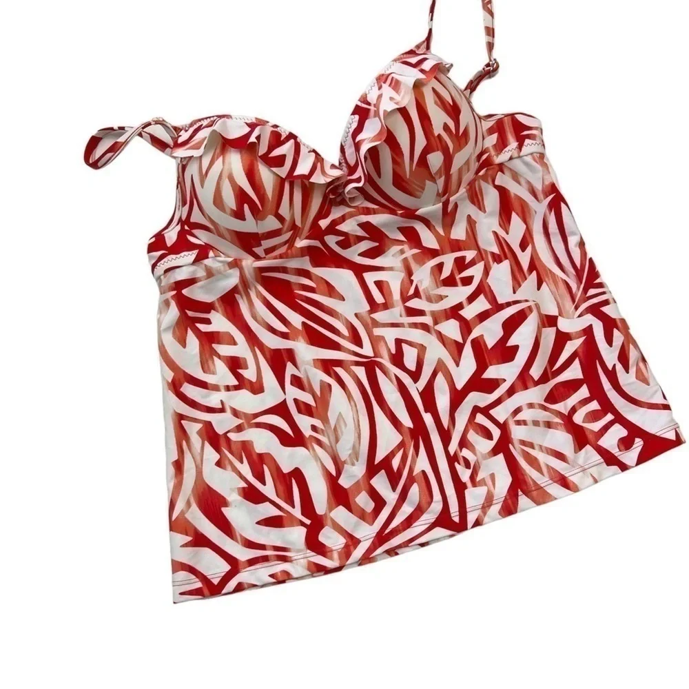 Becca Molded Cup Tankini Top in Red Floral with Ruffle Detail
